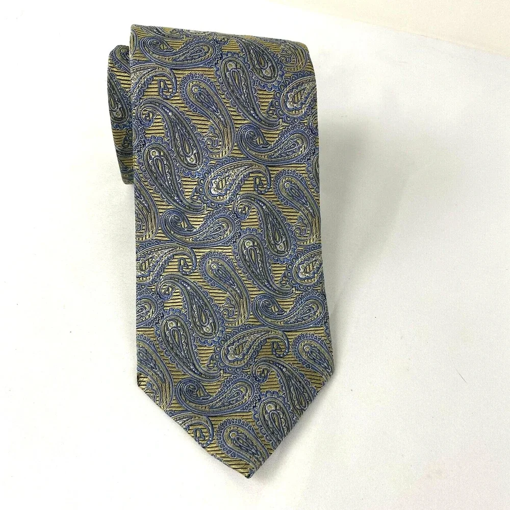 Brooks Brothers 346 Tie‎ Mens OS Blue Gold Paisley Silk Jacquard USA Made